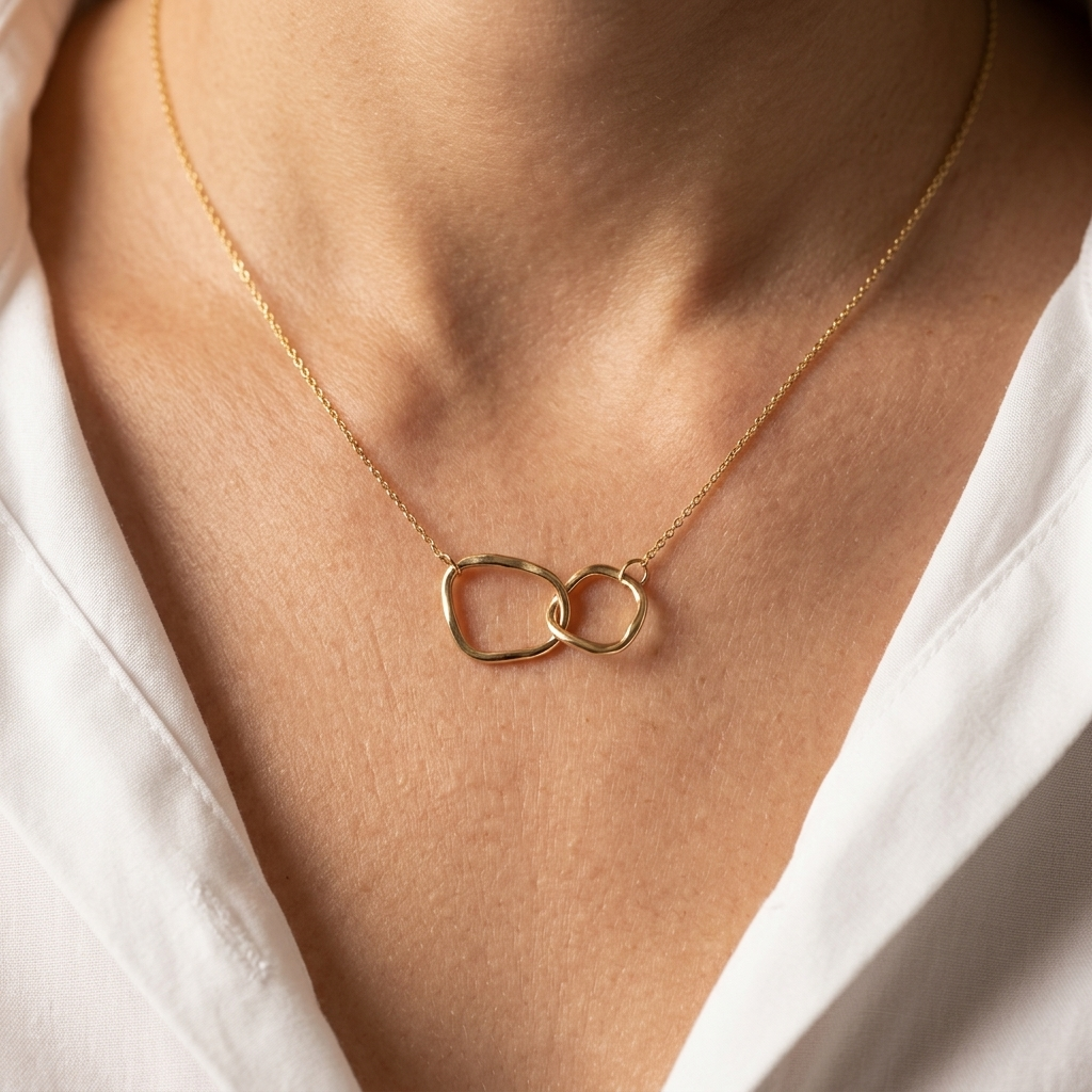 14K Solid Gold Intertwined Link Necklace | Organic Double Link Necklace