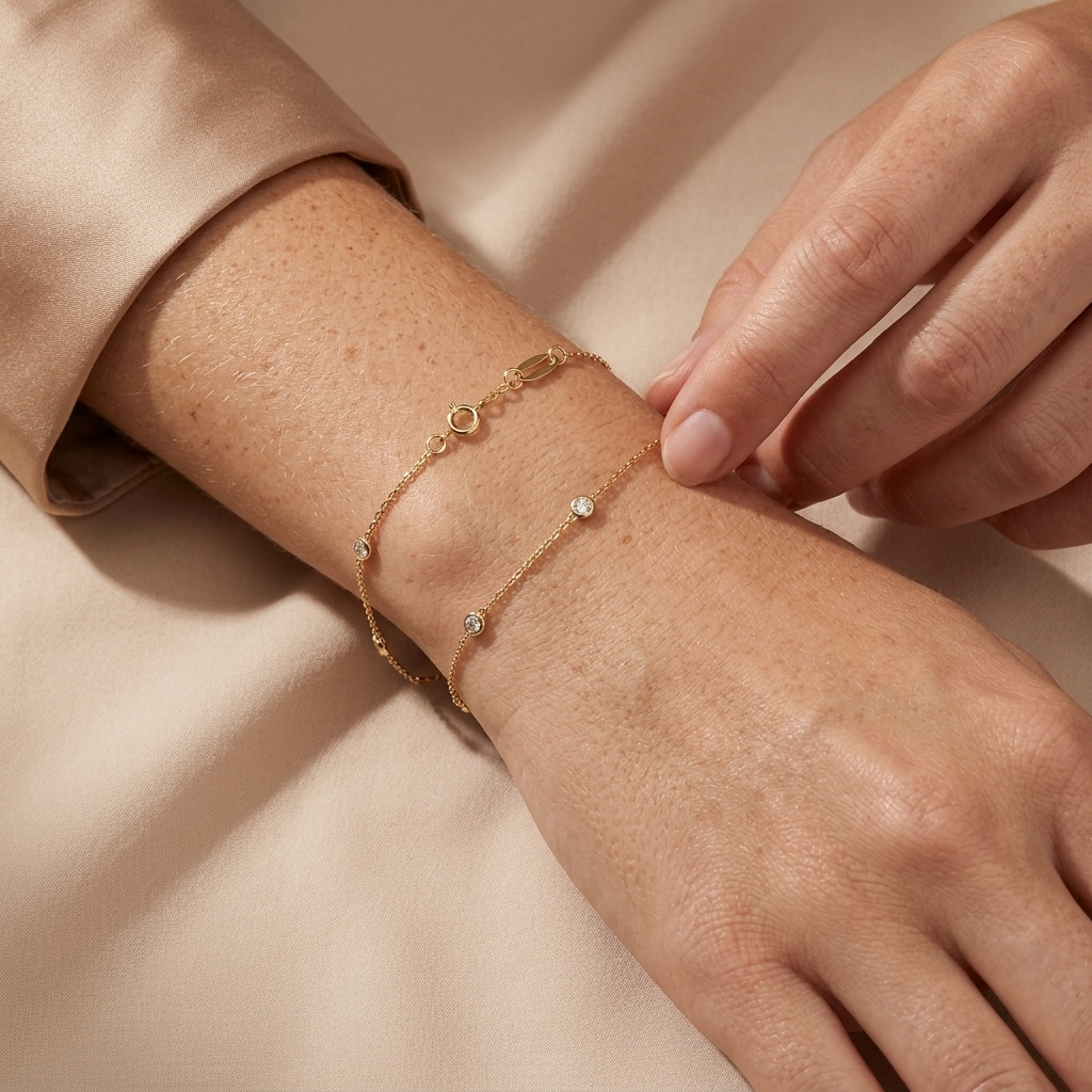 Solid Gold Round Diamond Minimalist Bracelet – 0.14 ct