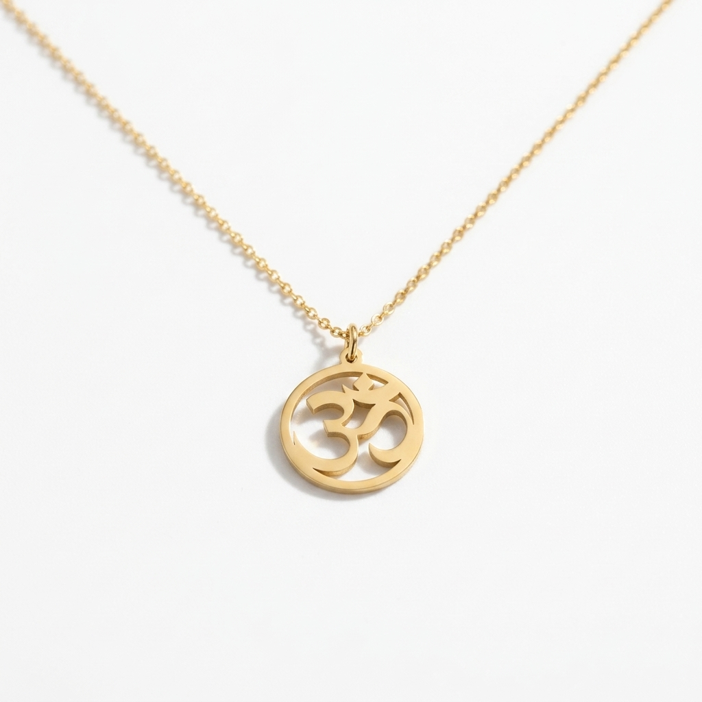 14K Solid Gold Om Necklace