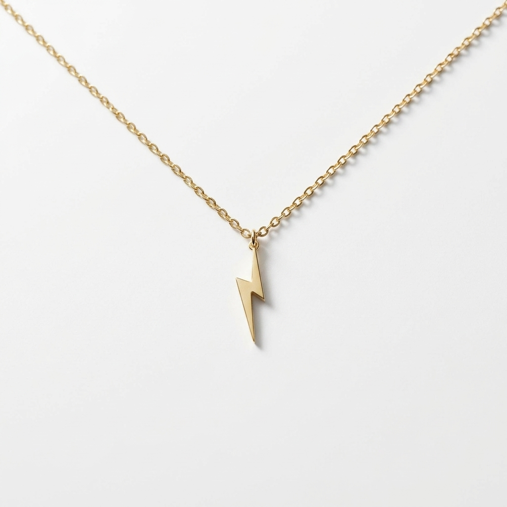 14K Solid Gold Lightning Bolt Necklace