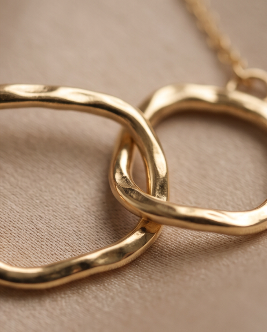 14K Solid Gold Intertwined Link Necklace | Organic Double Link Necklace