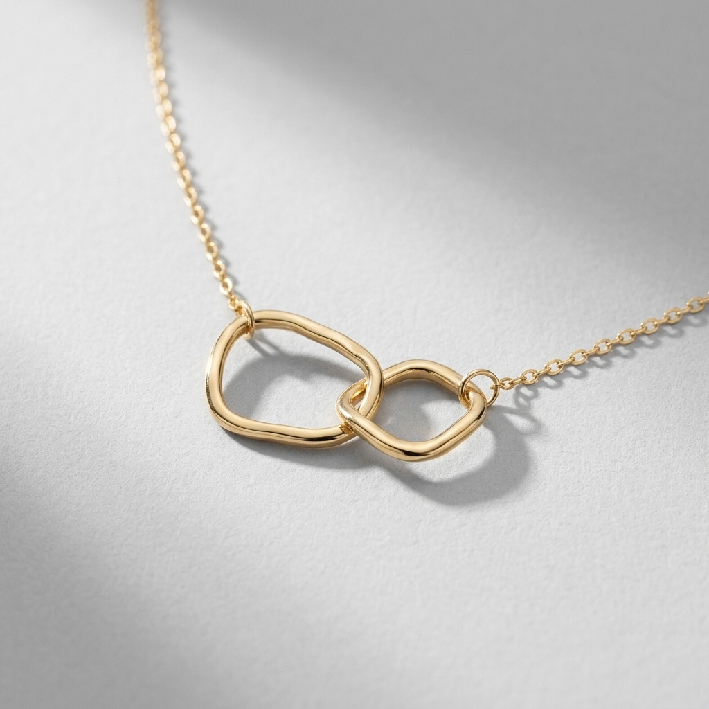 14K Solid Gold Intertwined Link Necklace | Organic Double Link Necklace