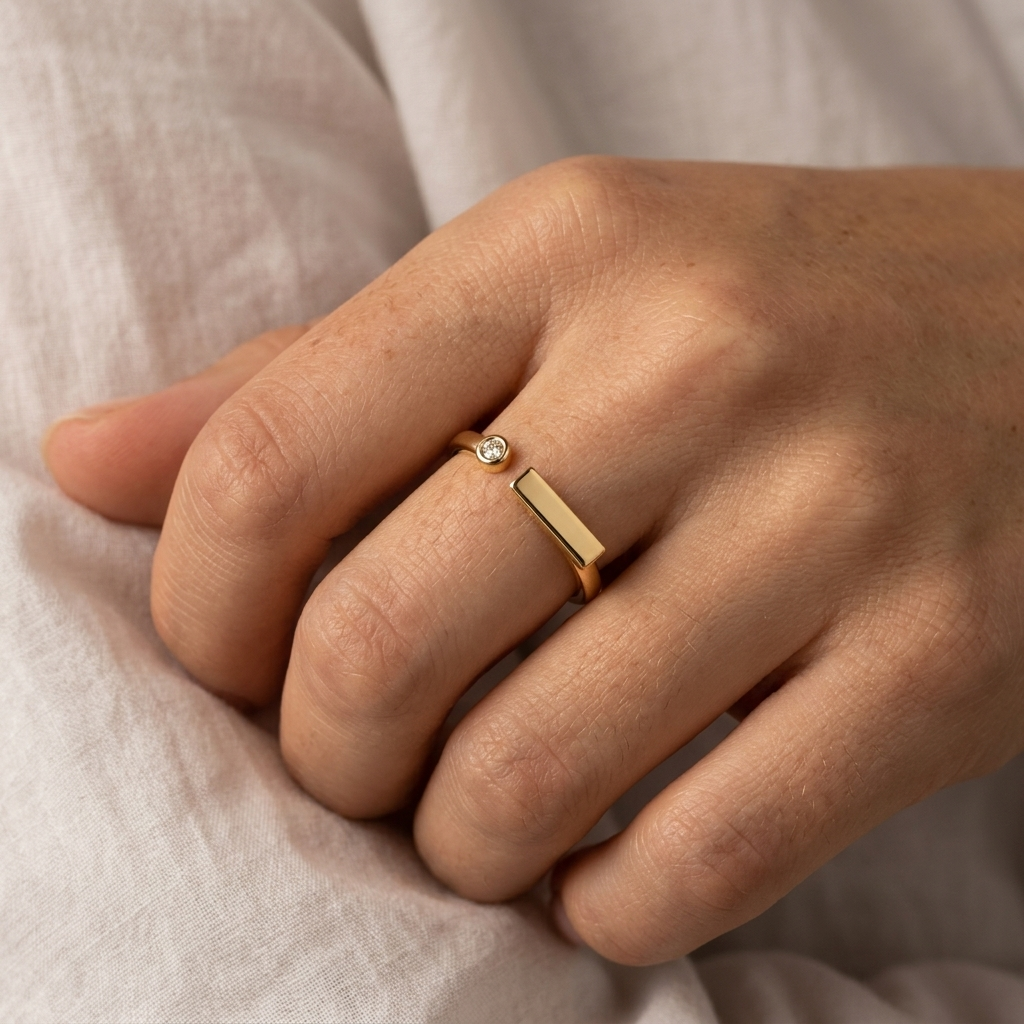 Sophisticated Solid Gold Round Diamond Minimalist Ring – 0.02 ct