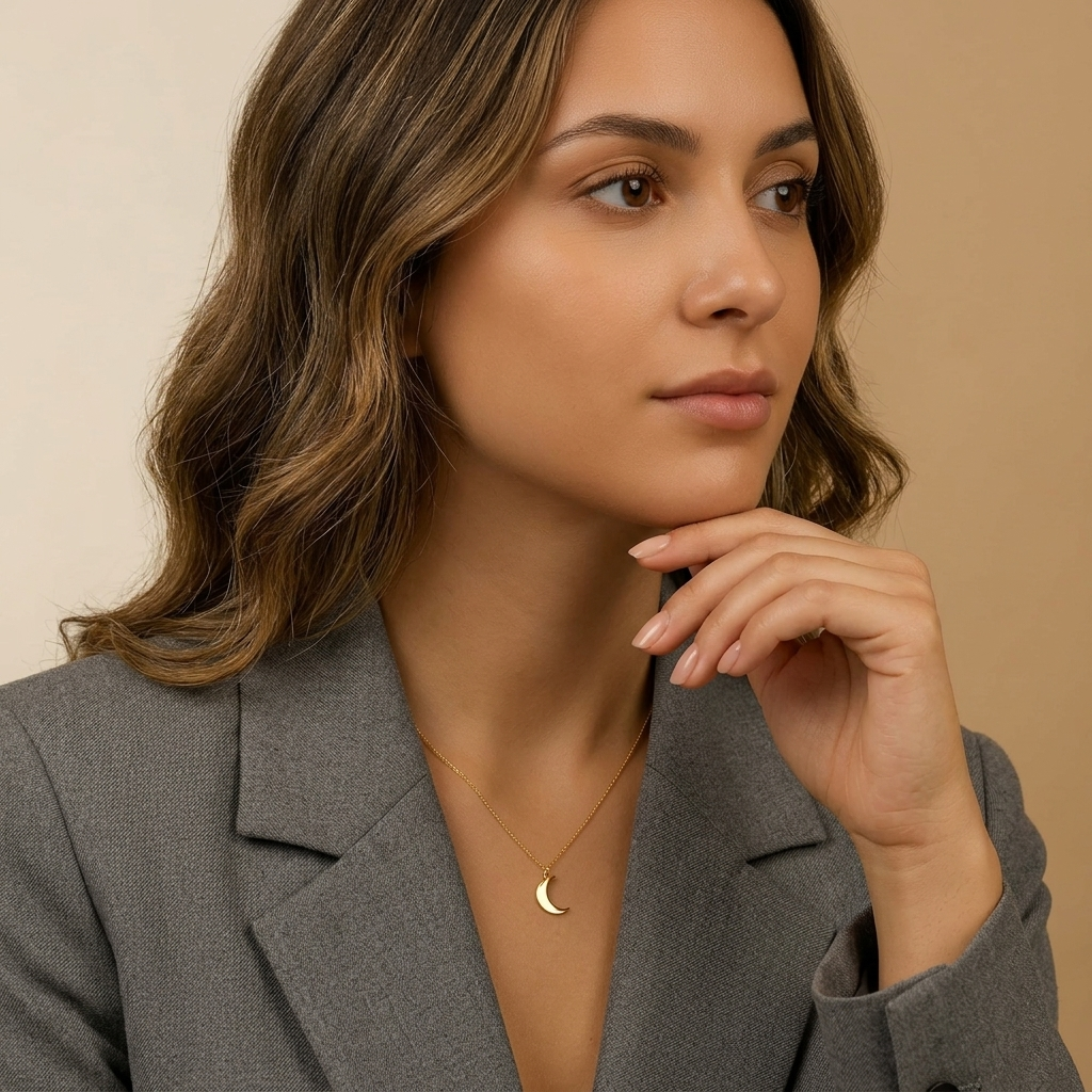 14K Solid Gold Dainty Crescent Moon Necklace