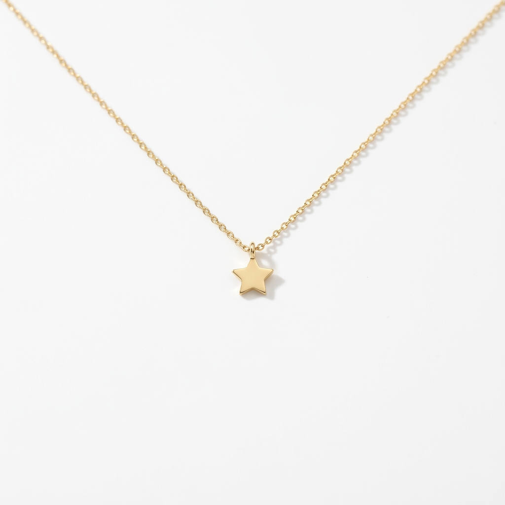 14K Solid Gold Star Necklace - Minimalist Delicate Charm