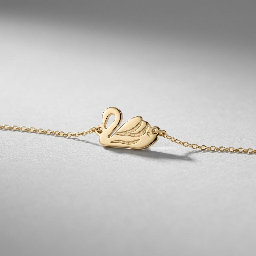 14K Solid Gold Swan Bracelet - Yellow Gold Charm