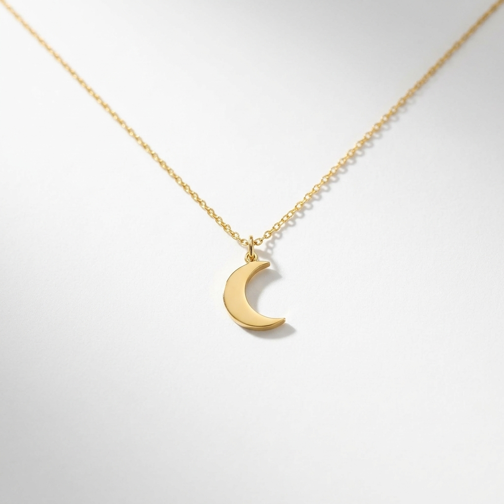 14K Solid Gold Dainty Crescent Moon Necklace